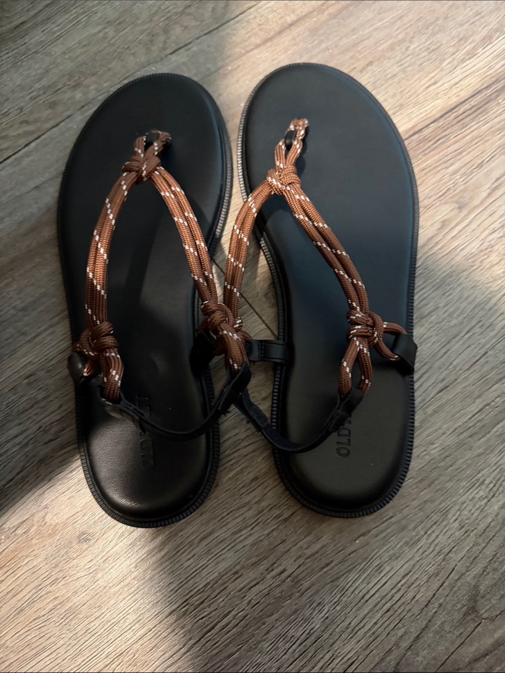 Old Navy Black Sandals with Brown Braided Straps